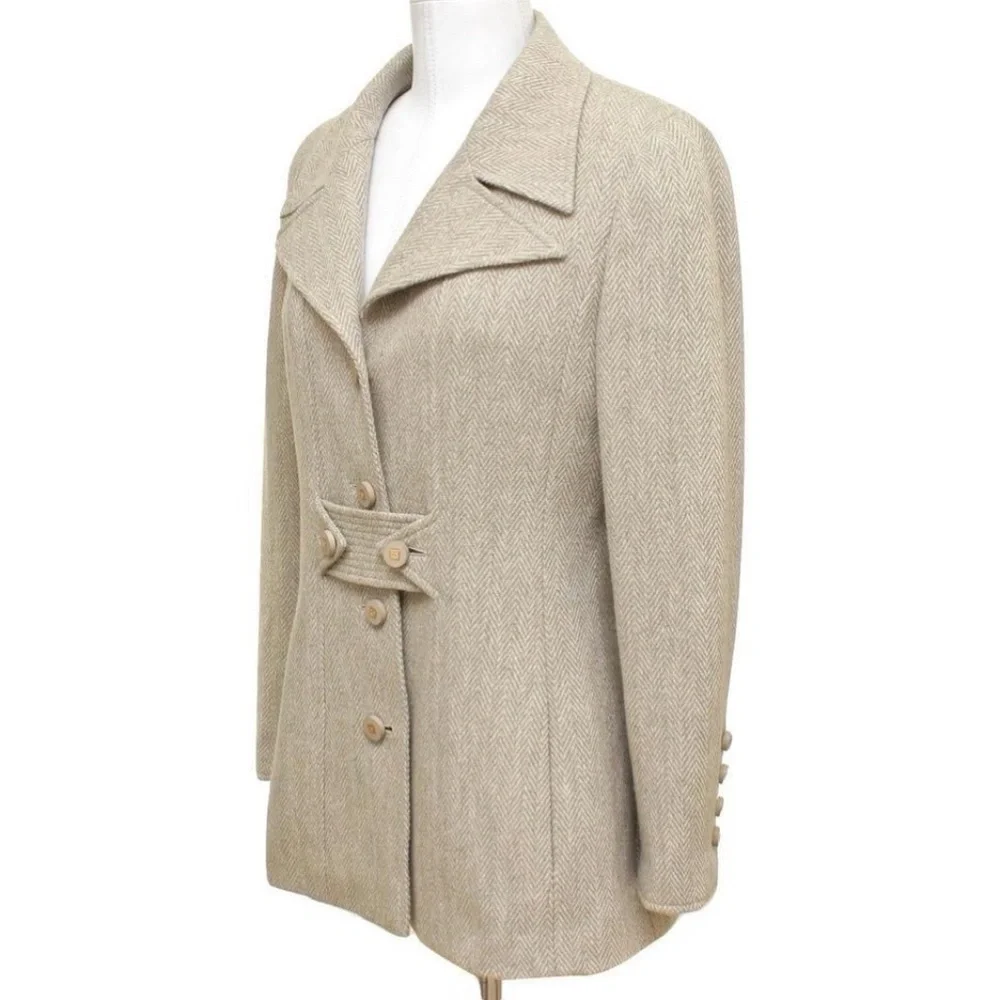 Chanel Jacket Blazer Beige Wool Blend Gold HW Long Sleeve 36 96A - Picture 3 of 8